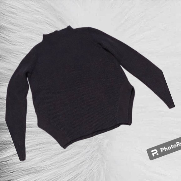 3/ $30 or FREE WITH PURCHASE over $40 Black Ribbed Mock Neck Split Hem Sweater - Picture 5 of 16